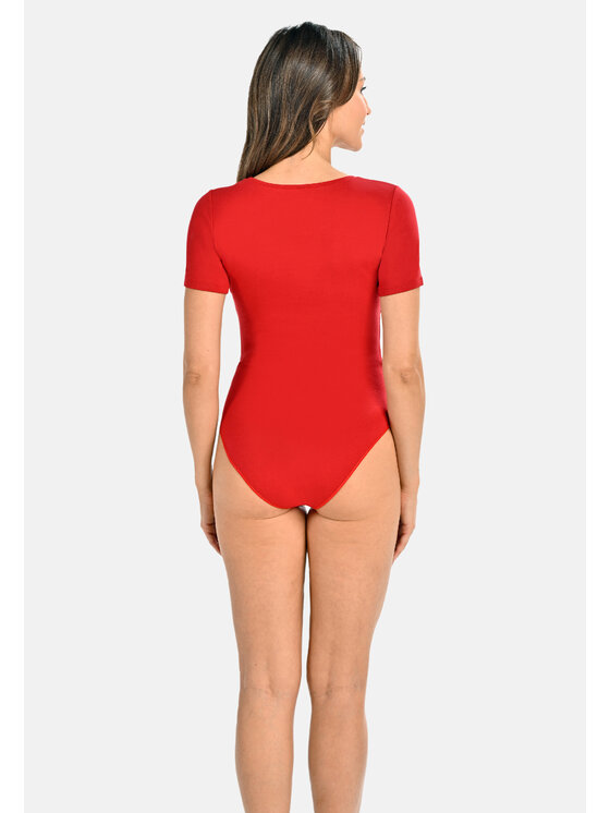 Teyli Teyli Body T-shirt damski okrągły dekolt Shirty Czerwony Regular Fit