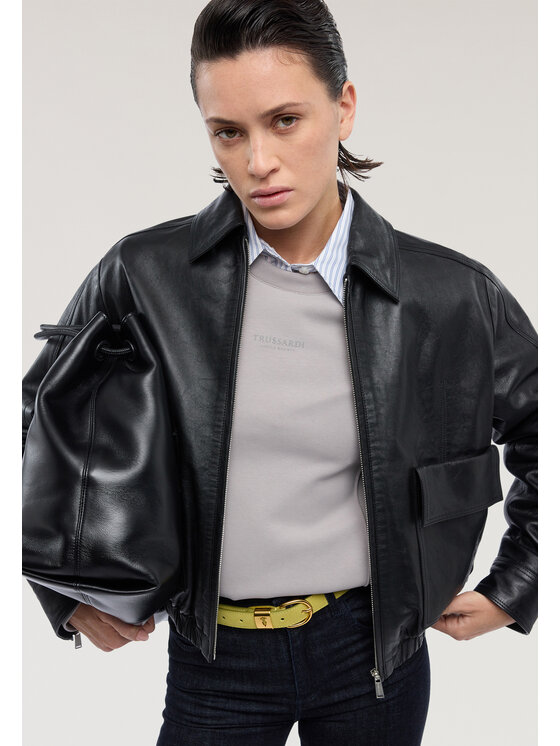 Trussardi Trussardi Kurtka skórzana R366A000735N033 Czarny Regular Fit