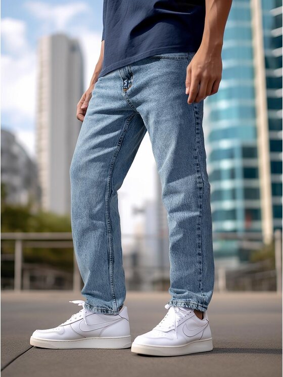 Jigga Wear Jigga Wear Jeansy Ciemne dzins Mini Haft Logo 34 Niebieski Regular Fit