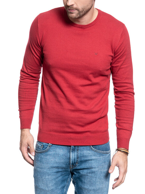 Wrangler Wrangler Sweter CREWNECK KNIT Czerwony Regular Fit