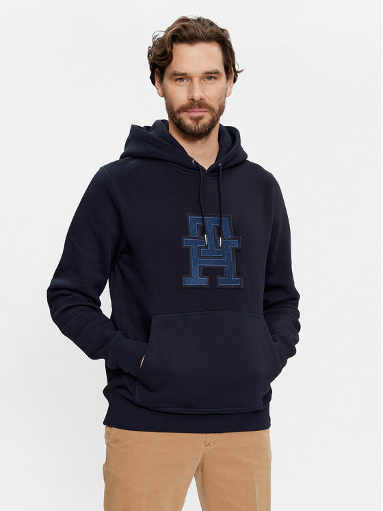 Tommy Hilfiger Džemperis ar kapuci Monogram Applique MW0MW32702 Tumši zils Regular Fit