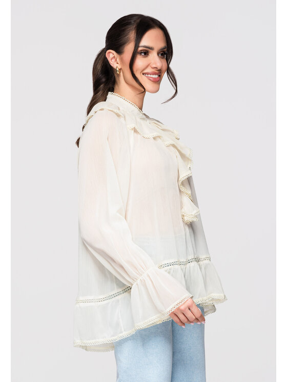 Ombre Ombre Bluzka OW-TS-E0005 Beżowy Loose Fit