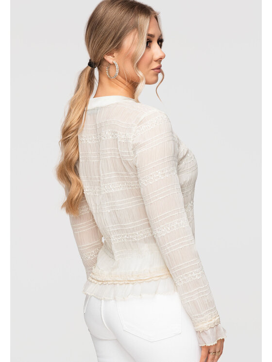 Ombre Ombre Bluzka OW-TS-E0037 Beżowy Slim Fit