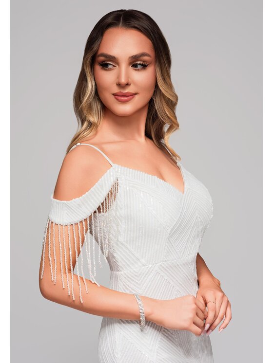 Ombre Ombre Sukienka wieczorowa LA-OM-DLR110 Kremowy Regular Fit