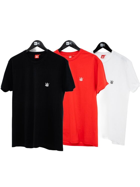 Jigga Wear Jigga Wear Komplet 3 t-shirtów Zestaw 3 T-Shirtów Jigga Wear Mini Crown Czarna / Biała / Czerwona 2XL Czerwony Regular Fit