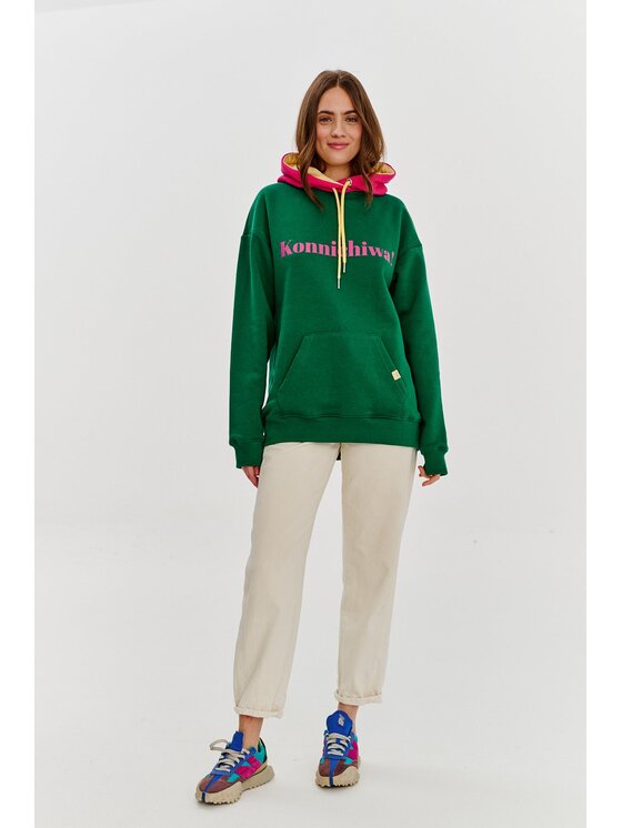NAOKO NAOKO Mikina Konnichiwa Zelená Regular Fit