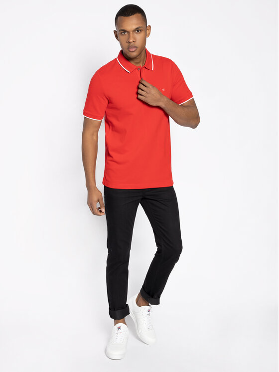 Calvin Klein Calvin Klein Тениска с яка и копчета Tipping K10K104915 Червен Slim Fit