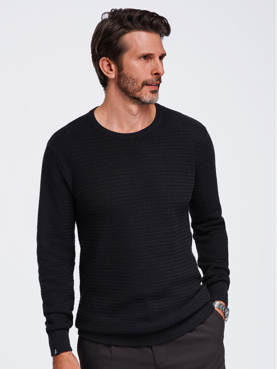 Ombre Ombre Sweter OM-SWSW-0119 Czarny Regular Fit