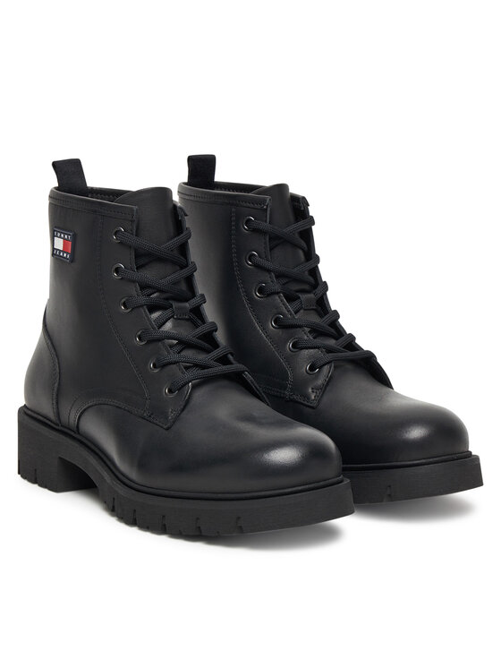 Tommy Jeans Tommy Jeans Ορειβατικά παπούτσια Tjw Lace Up Leather Boot EN0EN02824 Μαύρο