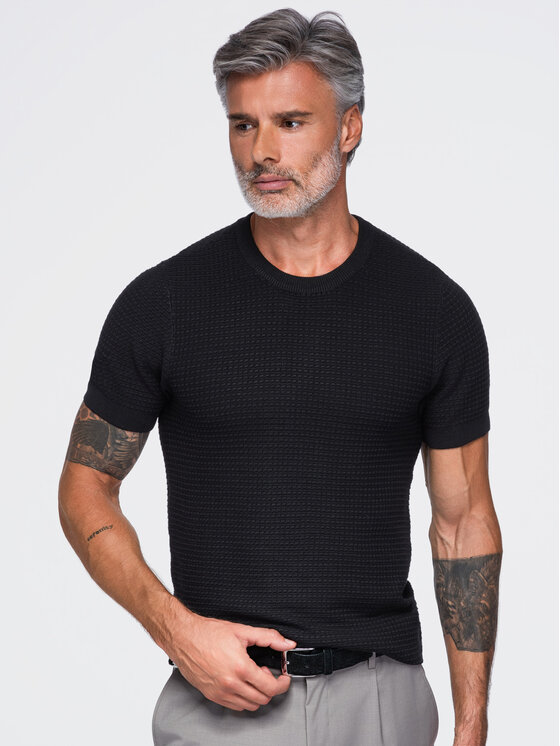 Ombre Ombre T-Shirt OM-TSCT-0303 Czarny Slim Fit