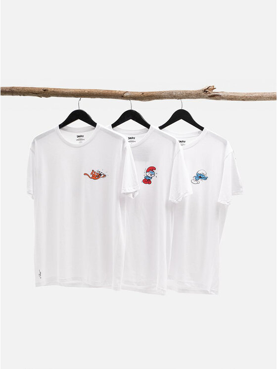 Komplet 3 t-shirtów, rozmiar M, Biały, Zestaw 3 T-Shirtów Męskich Białchy Smerfy Funny S