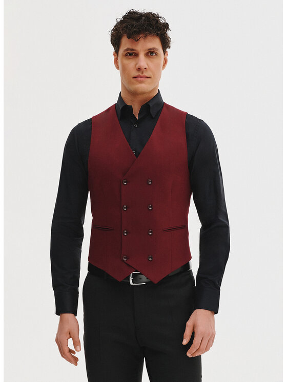 Pako Lorente Pako Lorente Kamizelka P25SF-8X-011 Bordowy Slim Fit