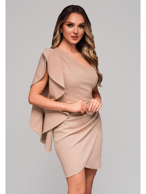 Ombre Ombre Sukienka koktajlowa LA-OM-DLR099 Beżowy Regular Fit