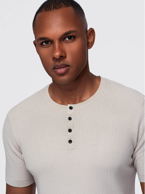 Ombre Ombre T-Shirt OM-TSCT-0304 Szary jasny Slim Fit