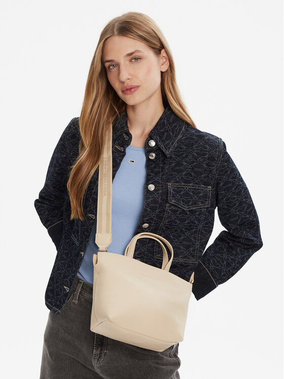 Tommy Hilfiger Tommy Hilfiger Torebka Th Logotape Mini Tote AW0AW17694 Beżowy