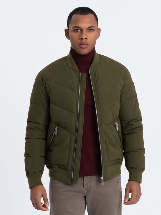 Ombre Ombre Kurtka bomber OM-JALP-0143 Zielony Regular Fit