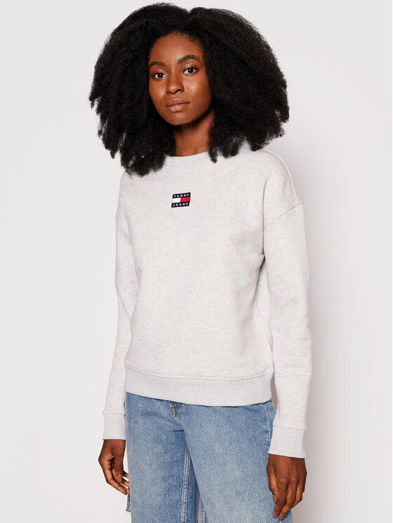 Tommy Jeans Felpa Center Badge DW0DW10402 Grigio Regular Fit • Modivo.it