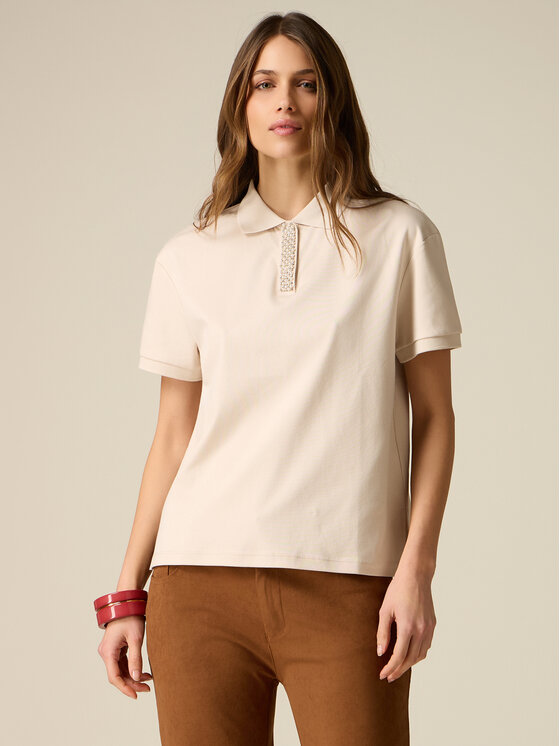 Oltre Oltre T-Shirt G025J004477N002 Kremowy Regular Fit