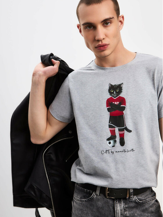 CAT by maniita lacitta CAT by maniita lacitta T-Shirt Printed men's t-shirt with CAT Szary Regular Fit