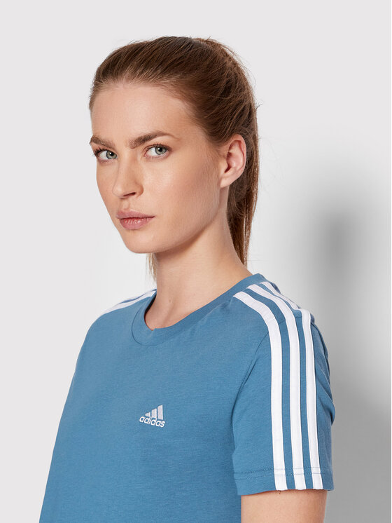 T-shirt Essentials 3-Stripes HF7238 Blu Slim Fit