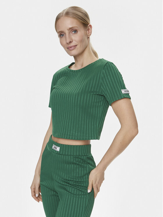 Guess Majica Anneka Crop Tee V4RI02 KC2U2 Zelena Cropped Fit