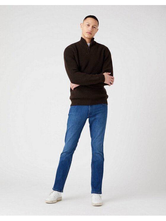 Wrangler Wrangler Sweter HALF ZIP KNIT Brązowy Regular Fit