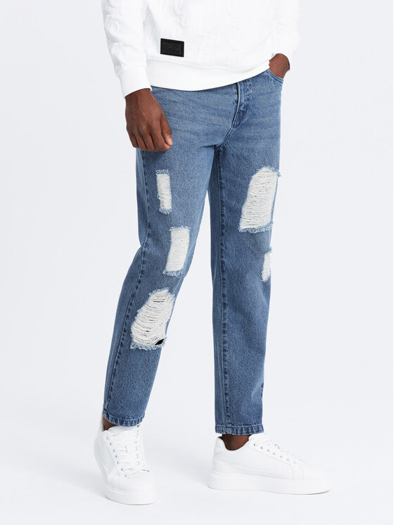 Ombre Ombre Jeansy OM-PADP-0175 Niebieski Tapered Fit