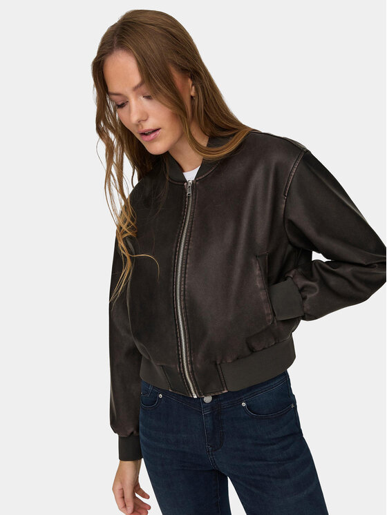 ONLY ONLY Bunda z imitácie kože Jane 15314240 Hnedá Loose Fit