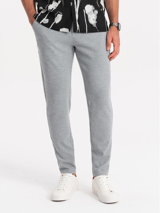 Ombre Ombre Kalhoty z materiálu OM-PACP-0116 Šedá Regular Fit