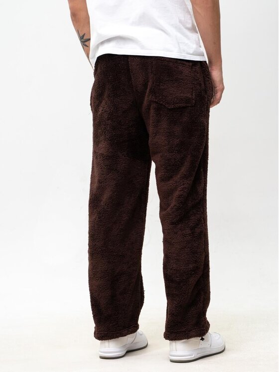 Jigga Wear Jigga Wear Spodnie dresowe Szerokie luźne polarowe futerko sherpa 130599 Brązowy Baggy Fit