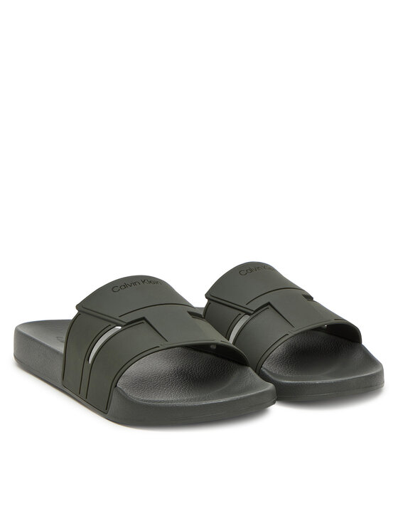 Calvin Klein Calvin Klein Şlapi Pool Slide Double T HM0HM01752 Kaki
