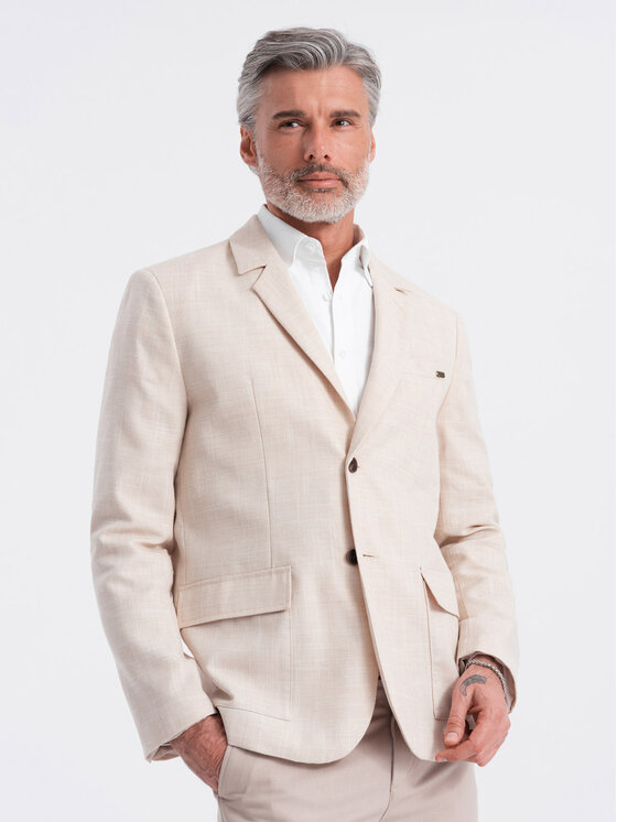 Ombre Ombre Marynarka OM-BLZB-0128 Beżowy Regular Fit