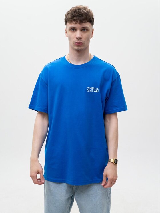 Smerfy Smerfy T-Shirt Szeroka Luźna Gargamel 128799 Niebieski Oversize
