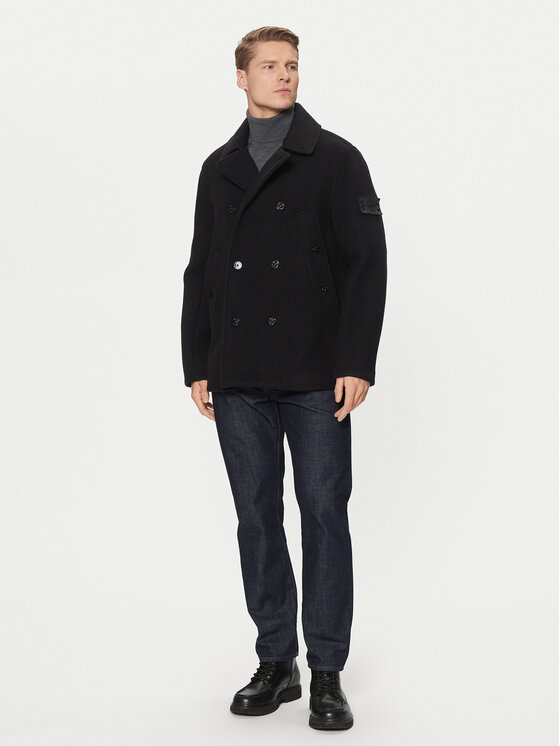 Stone Island Stone Island Vilnas mētelis 8115441F5 Melns Regular Fit