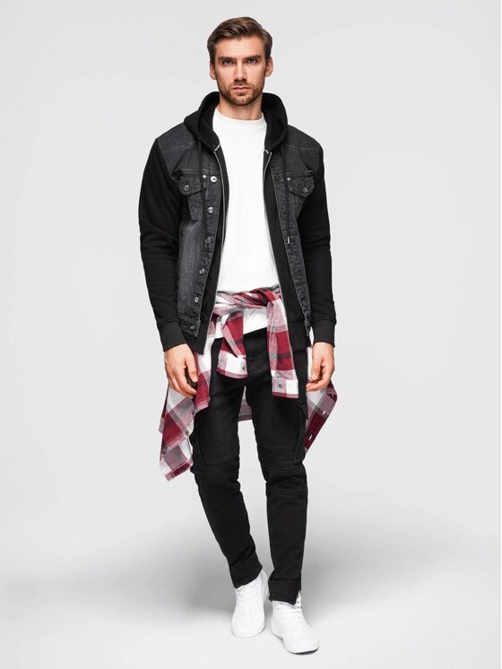 Ombre Ombre Kurtka jeansowa OM-JADJ-0220 Czarny Regular Fit