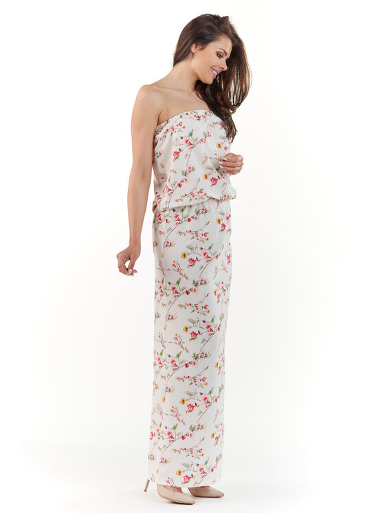 Awama Awama Sukienka letnia A219 Kremowy Basic Fit