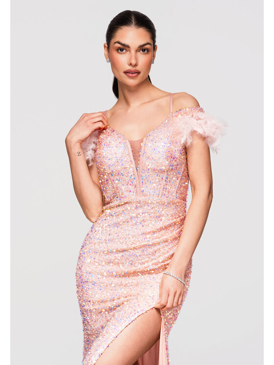 Ombre Ombre Sukienka wieczorowa LA-OM-DLR326 Różowy Slim Fit