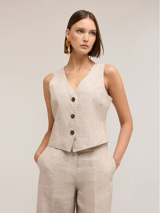 Motivi Motivi Camicia L017Q000080N0R2 Beige Regular Fit