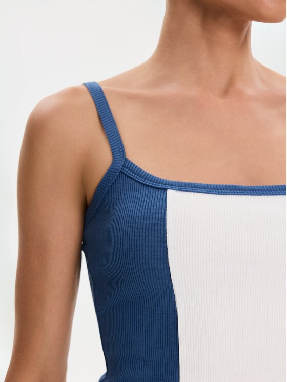 Nudyess Nudyess Top Alex z prążka Niebieski Slim Fit