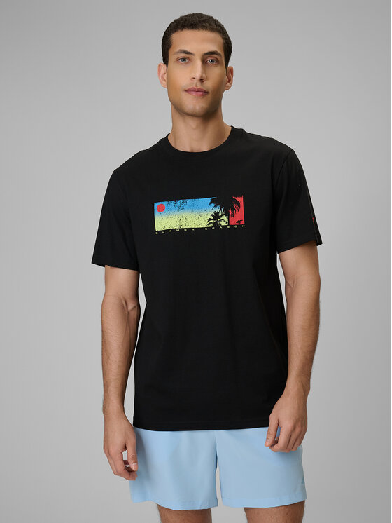 4F 4F T-Shirt BEACHWEAR Czarny Regular Fit