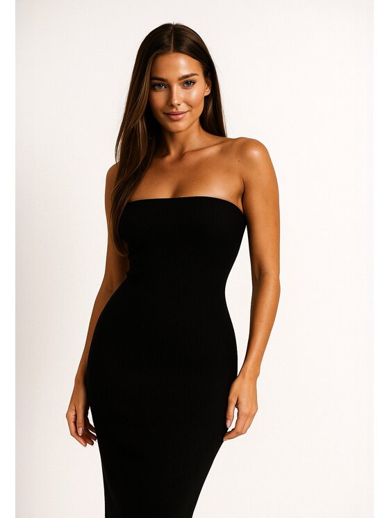 Nudyess Nudyess Sukienka dzianinowa Melrose Mimi z prążka Czarny Fitted Fit