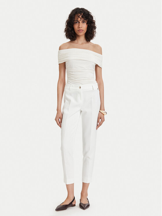 Maryley Maryley Kalhoty z materiálu 26EB52Z/43VA Krémová Regular Fit