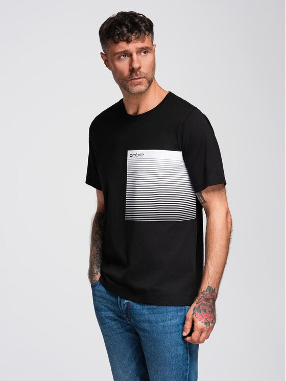 Ombre Ombre T-Shirt OM-TSPT-0246 Czarny Regular Fit
