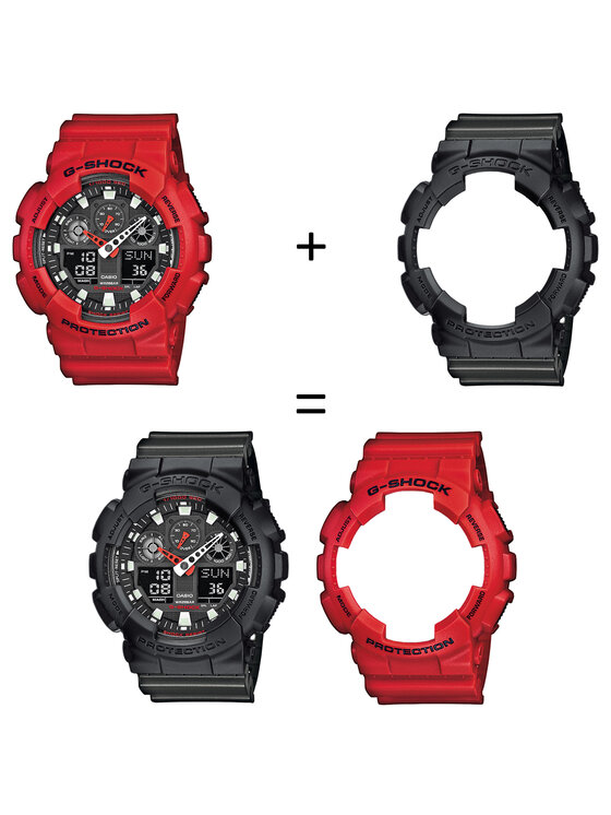 Casio Casio Zegarek SET GA-100B-4AER + BEZEL 10358741 + PASEK 10467764 Czerwony