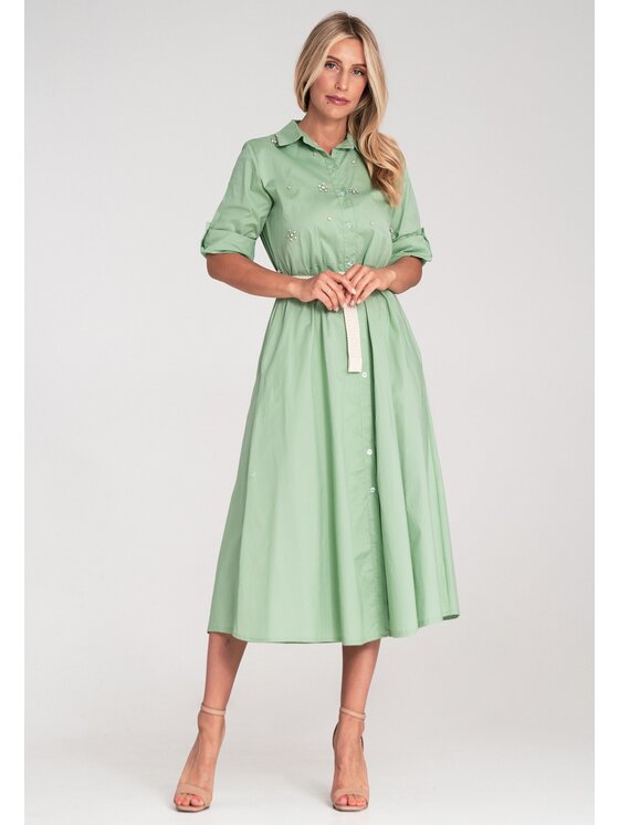 FIGL FIGL Košeľové šaty M1215 Zelená Flared Fit
