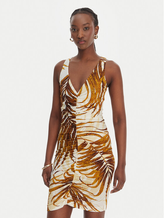 Just Cavalli Just Cavalli Коктейлна рокля 80PAO9A7 JS560 Бежов Slim Fit