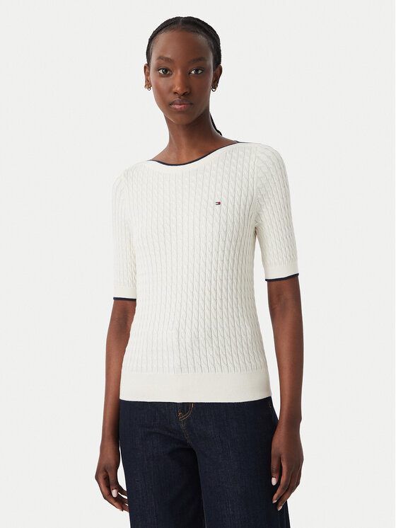 Tommy Hilfiger Bluză Fine Gg Cable Boat WW0WW50103 Bej deschis Regular Fit