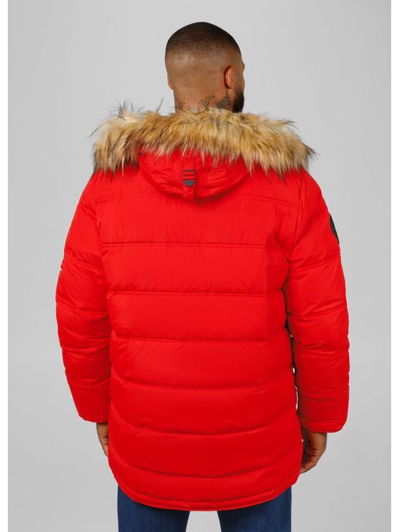 PITBULL PITBULL Kurtka zimowa parka męska z kapturem Kingston XS Czerwony Regular Fit