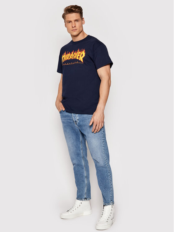 Thrasher Thrasher Marškinėliai Flame Tamsiai mėlyna Regular Fit