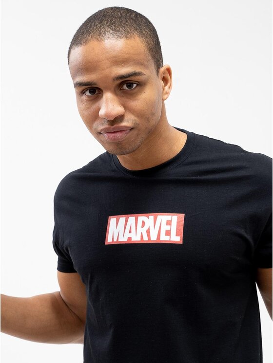 Marvel Marvel T-Shirt Koszulka Z Krótkim Rękawkiem Marvel Comics Front Logo Czarna XL Czarny Regular Fit